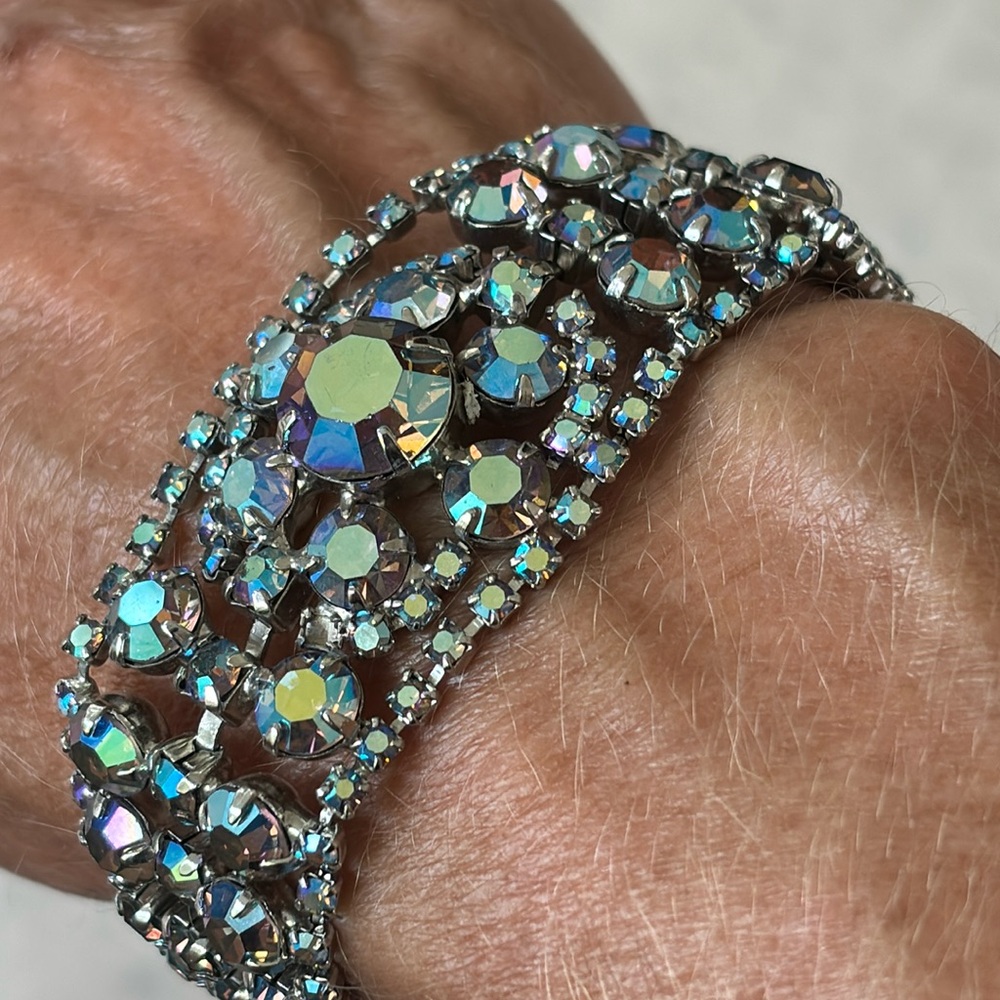 Vintage Blue Aurora Borealis Rhinestone Bracelet